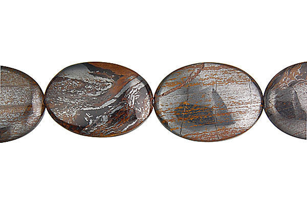 Tiger Iron Jasper Beads - Tiger Iron (AAA) Flat Oval - 18x25mm - 16-inch - unbranded beads for jewelry making
