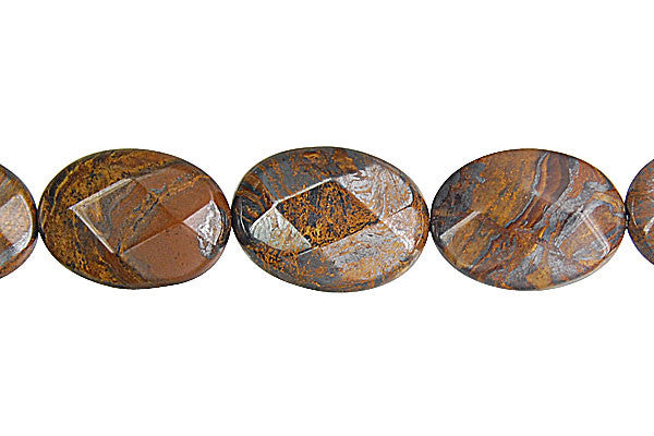 Tiger Iron Jasper Beads - Tiger Iron (AAA) Faceted Flat Oval - 13x18mm - 16-inch - unbranded beads for jewelry making