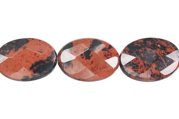 Mahogany Obsidian Beads - Faceted Flat Oval - 13x18mm - 16-inch - unbranded beads for jewelry making