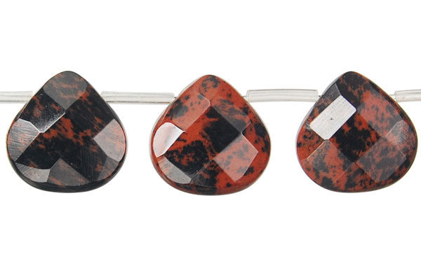 Mahogany Obsidian Beads - Faceted Flat Heart Briolette - 15x15mm - 16-inch - unbranded beads for jewelry making