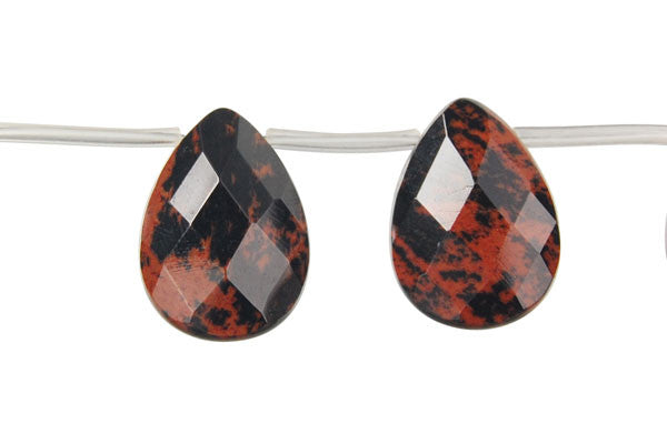 Mahogany Obsidian Beads - Faceted Flat Briolette - 13x18mm - 16-inch - unbranded beads for jewelry making