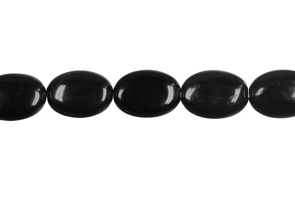 Black Jasper Beads - Flat Oval - 10x14mm - 16-inch - unbranded beads for jewelry making
