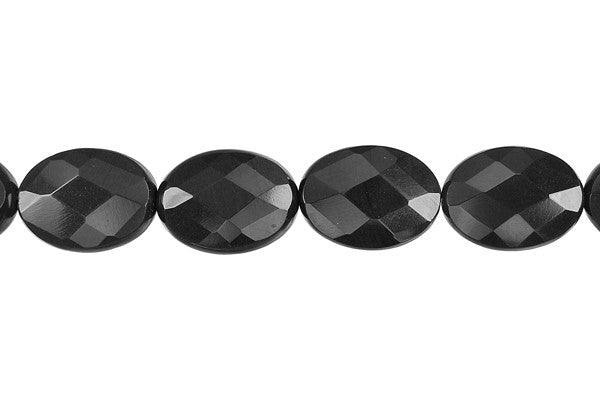 Black Jasper Beads - Faceted Flat Oval - 10x14mm - 16-inch - unbranded beads for jewelry making