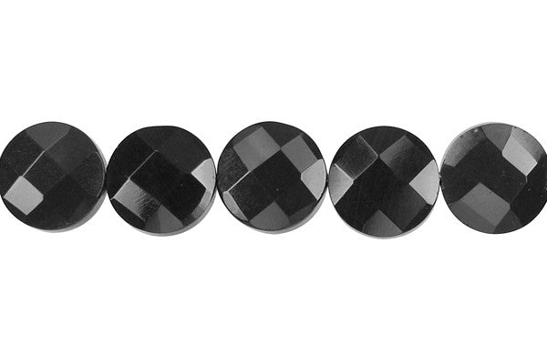 Black Jasper Beads - Faceted Coin - 12x12mm - 16-inch - unbranded beads for jewelry making
