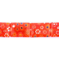 Millefiori Glass Beads - (Orange Flat Rectangle - 13x18mm - 16-inch - unbranded beads for jewelry making