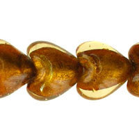 Lampwork Foil Glass Heart & Leaf Beads - Flat Heart - Golden - 20x20mm 16-inch - unbranded beads for jewelry making