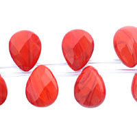Coral Quartz Glass Beads - Faceted Flat Briolette - 13x18mm - 16-inch - unbranded beads for jewelry making