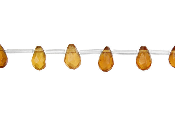 Amber Quartz Glass Beads - Faceted Briolette - 16x25mm - 8-inch - unbranded beads for jewelry making