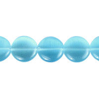 Cat's Eye Fiber Optic Glass Coin & Round Beads - Blue - Coin - 14x14mm - 16-inch | SKU 96500 - unbranded beads for jewelry making