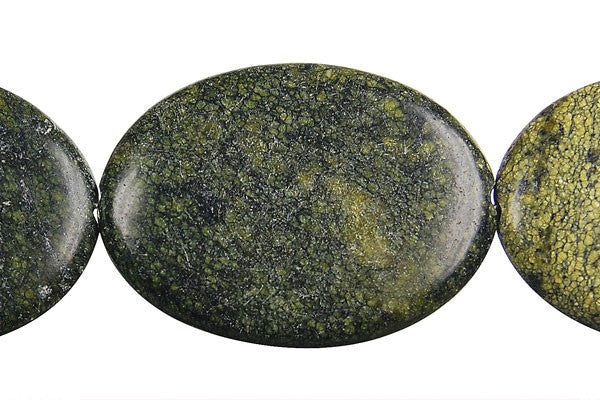 Russian Serpentine Beads - Flat Oval - 30x40mm - 16-inch - unbranded beads for jewelry making