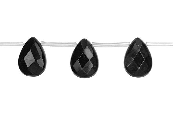 Black Onyx Beads - AAA) Faceted Flat Briolette - 10x14mm - 16-inch - unbranded beads for jewelry making