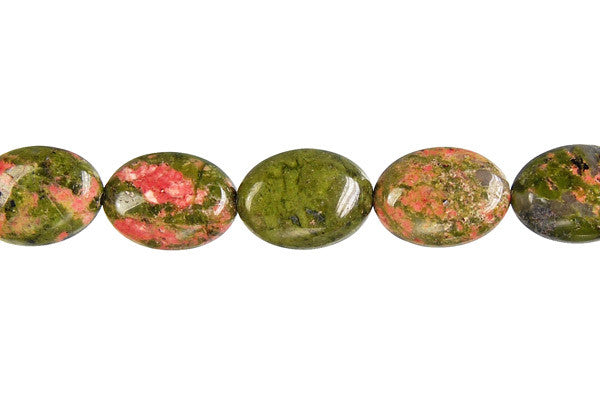 Unakite Beads - Brazil) Flat Oval - 10x14mm - 16-inch - unbranded beads for jewelry making