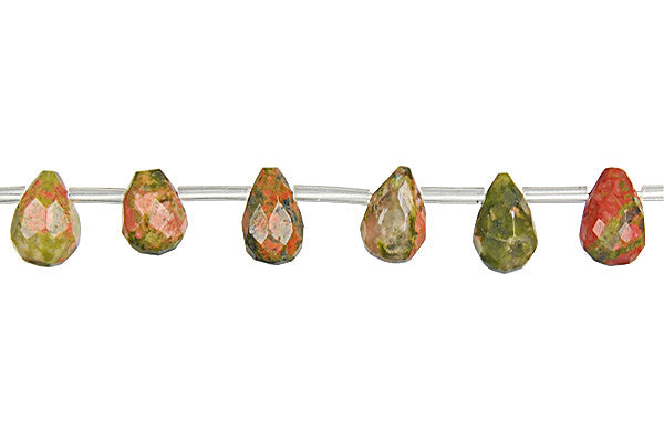 Unakite Beads - Brazil) Faceted Briolette - 6x9mm - 16-inch - unbranded beads for jewelry making