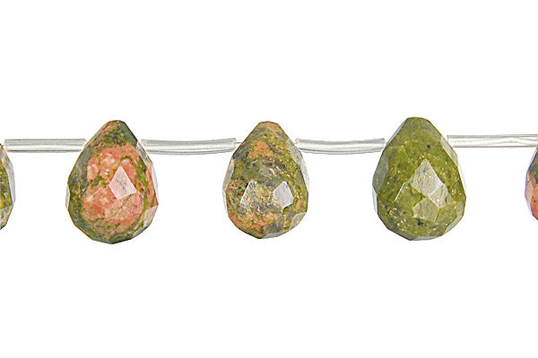 Unakite Beads - Brazil) Faceted Briolette - 10x14mm - 16-inch - unbranded beads for jewelry making
