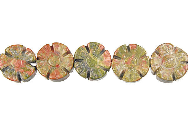 Unakite Beads - Brazil) Carved Clubs (Coin) - 12x12mm - 16-inch - unbranded beads for jewelry making