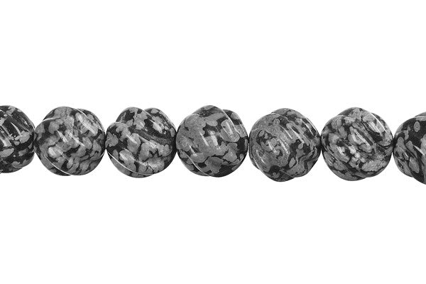 Snowflake Obsidian Beads - Carved Wave (Round) - 10mm - 16-inch - unbranded beads for jewelry making