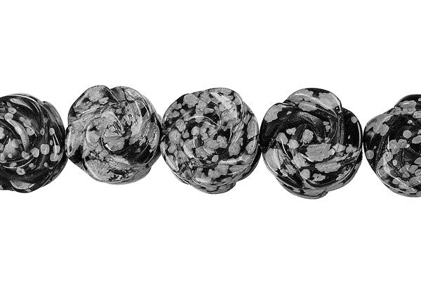 Snowflake Obsidian Beads - Carved Rose (Coin) - 14x14mm - 16-inch - unbranded beads for jewelry making