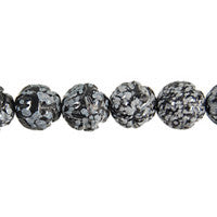 Snowflake Obsidian Beads - Carved Lotus Flower (Round) - 12mm - 16-inch - unbranded beads for jewelry making
