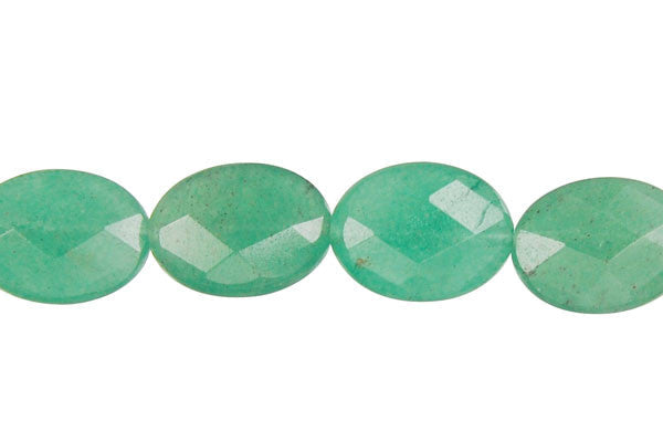 Green Aventurine Beads - Faceted Flat Oval - 10x14mm - 16-inch - unbranded beads for jewelry making
