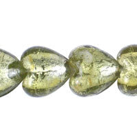 Murano Glass Beads - (Olivine Flat Heart - 20x20mm - 16-inch - unbranded beads for jewelry making