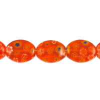 Millefiori Glass Beads - (Orange Flat Oval - 12x16mm - 16-inch - unbranded beads for jewelry making