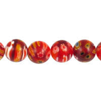 Millefiori Glass Beads - (Red Round - 12mm - 16-inch - unbranded beads for jewelry making