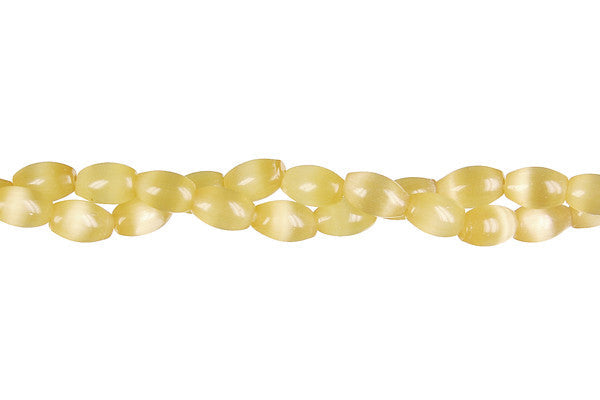 Cat's Eye Fiber Optic Glass Oval, Rice & Tube Beads - Ivory - Rice - 5x8mm - 16-inch - unbranded beads for jewelry making