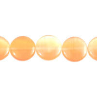 Cat's Eye Fiber Optic Glass Coin & Round Beads - Orange - Coin - 14x14mm - 16-inch | SKU 97091 - unbranded beads for jewelry making