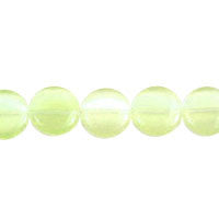 Cat's Eye Fiber Optic Glass Coin & Round Beads - Light Mint Coin - 12x12mm - 16-inch - unbranded beads for jewelry making