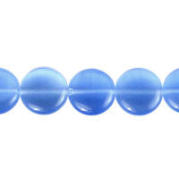 Cat's Eye Fiber Optic Glass Coin & Round Beads - Blue - Coin - 14x14mm - 16-inch | SKU 97130 - unbranded beads for jewelry making
