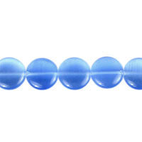 Cat's Eye Fiber Optic Glass Coin & Round Beads - Powder Blue Coin - 12x12mm - 16-inch - unbranded beads for jewelry making