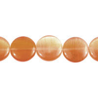 Cat's Eye Fiber Optic Glass Coin & Round Beads - Orange - Coin - 14x14mm - 16-inch | SKU 97155 - unbranded beads for jewelry making