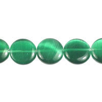 Cat's Eye Fiber Optic Glass Coin & Round Beads - Green - Coin - 14x14mm - 16-inch | SKU 97201 - unbranded beads for jewelry making