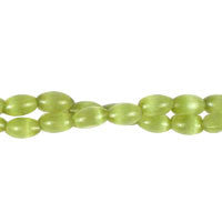 Cat's Eye Fiber Optic Glass Oval, Rice & Tube Beads - Green - Rice - 5x8mm - 16-inch | SKU 97221 - unbranded beads for jewelry making