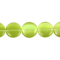 Cat's Eye Fiber Optic Glass Coin & Round Beads - Green - Coin - 14x14mm - 16-inch | SKU 97228 - unbranded beads for jewelry making