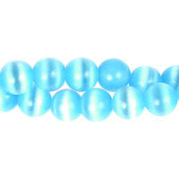 Cat's Eye Fiber Optic Glass Coin & Round Beads - Blue - Round - 10mm - 16-inch | SKU 97233 - unbranded beads for jewelry making