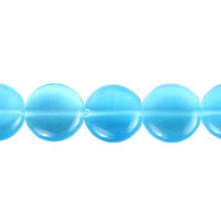Cat's Eye Fiber Optic Glass Coin & Round Beads - Blue - Coin - 14x14mm - 16-inch | SKU 97244 - unbranded beads for jewelry making
