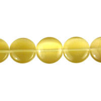 Cat's Eye Fiber Optic Glass Coin & Round Beads - Yellow - Coin - 14x14mm - 16-inch | SKU 97270 - unbranded beads for jewelry making