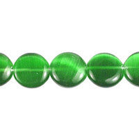 Cat's Eye Fiber Optic Glass Coin & Round Beads - Green - Coin - 14x14mm - 16-inch | SKU 97340 - unbranded beads for jewelry making