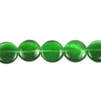 Cat's Eye Fiber Optic Glass Coin & Round Beads - Light Emerald Coin - 12x12mm - 16-inch - unbranded beads for jewelry making