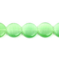 Cat's Eye Fiber Optic Glass Coin & Round Beads - Green - Coin - 14x14mm - 16-inch | SKU 97359 - unbranded beads for jewelry making
