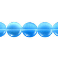 Cat's Eye Fiber Optic Glass Coin & Round Beads - Blue - Coin - 14x14mm - 16-inch | SKU 97371 - unbranded beads for jewelry making