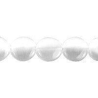Cat's Eye Fiber Optic Glass Coin & Round Beads - White - Coin - 12x12mm - 16-inch - unbranded beads for jewelry making