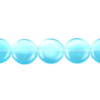 Cat's Eye Fiber Optic Glass Coin & Round Beads - Blue - Coin - 14x14mm - 16-inch | SKU 97397 - unbranded beads for jewelry making