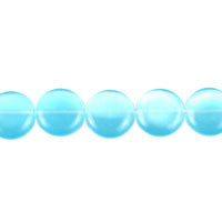 Cat's Eye Fiber Optic Glass Coin & Round Beads - Aquamarine Coin - 12x12mm - 16-inch - unbranded beads for jewelry making