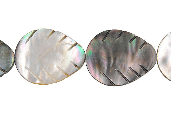 Shell MOP Beads - Shell (Black MOP) Leaf - 20x25mm - 16-inch - unbranded beads for jewelry making