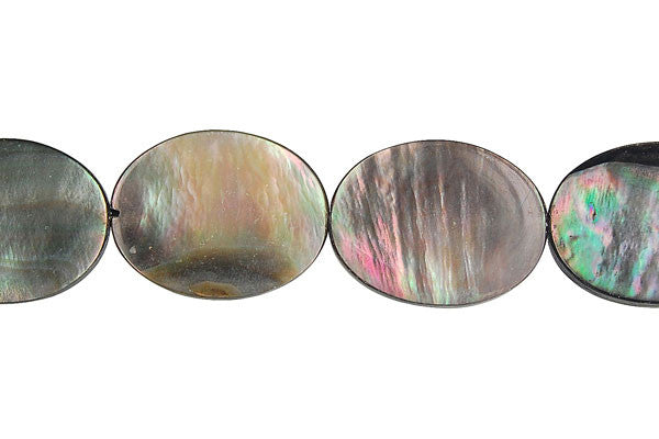 Shell MOP Beads - Shell (Black MOP) Flat Oval - 16x20mm - 16-inch - unbranded beads for jewelry making