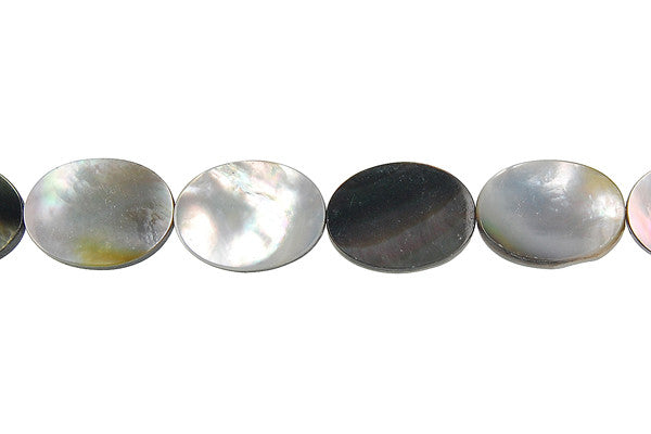 Shell MOP Beads - Shell (Black MOP) Flat Oval - 10x14mm - 16-inch - unbranded beads for jewelry making