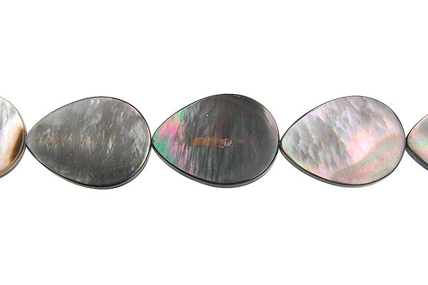 Shell MOP Beads - Shell (Black MOP) Flat Briolette (Vertical Drilled) - 13x18mm - 16-inch - unbranded beads for jewelry making