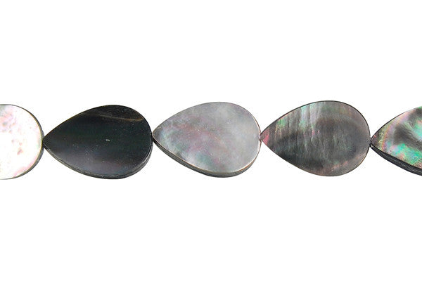 Shell MOP Beads - Shell (Black MOP) Flat Briolette (Vertical Drilled) - 12x16mm - 16-inch - unbranded beads for jewelry making